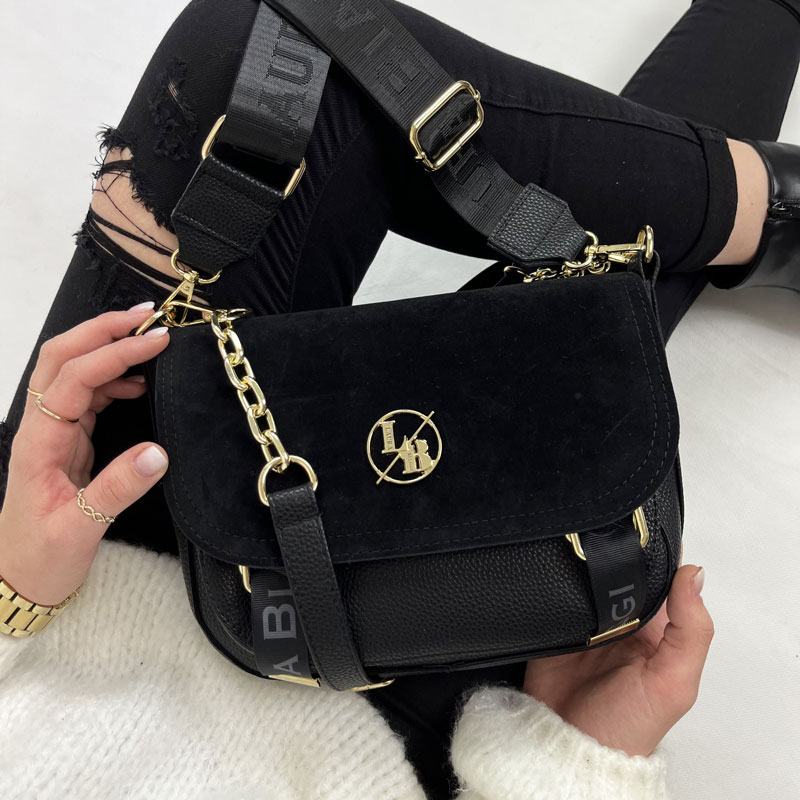 Čierna crossbody kabelka s dvoma ramienkami Laura Biaggi DX-F290-blackMAT