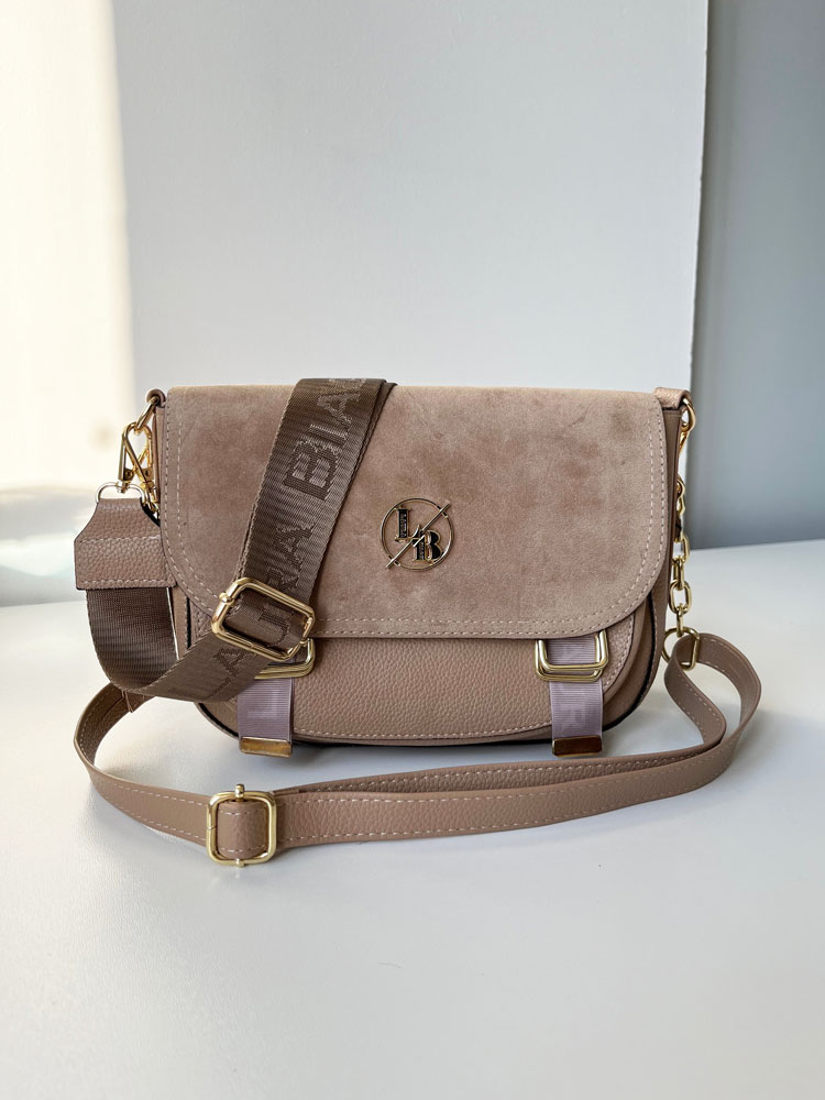 Béžová crossbody kabelka s dvoma ramienkami Laura Biaggi DX-F290-dark beige