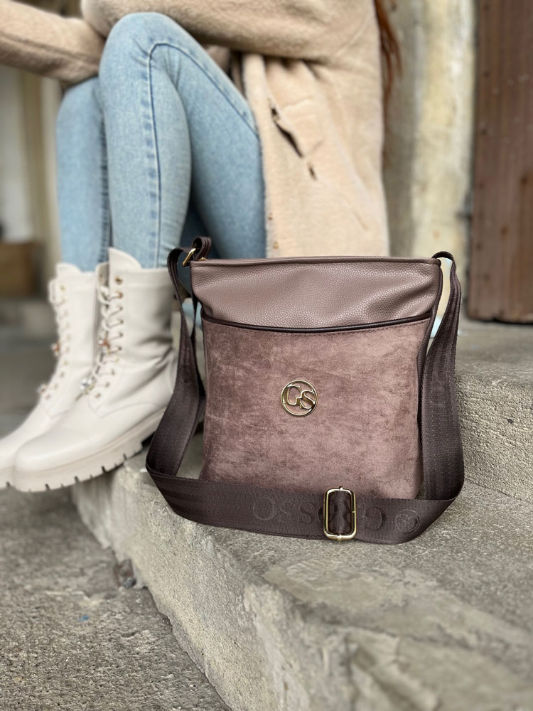 Hnedosivá crossbody kabelka GROSSO GS-103-taupe/brown