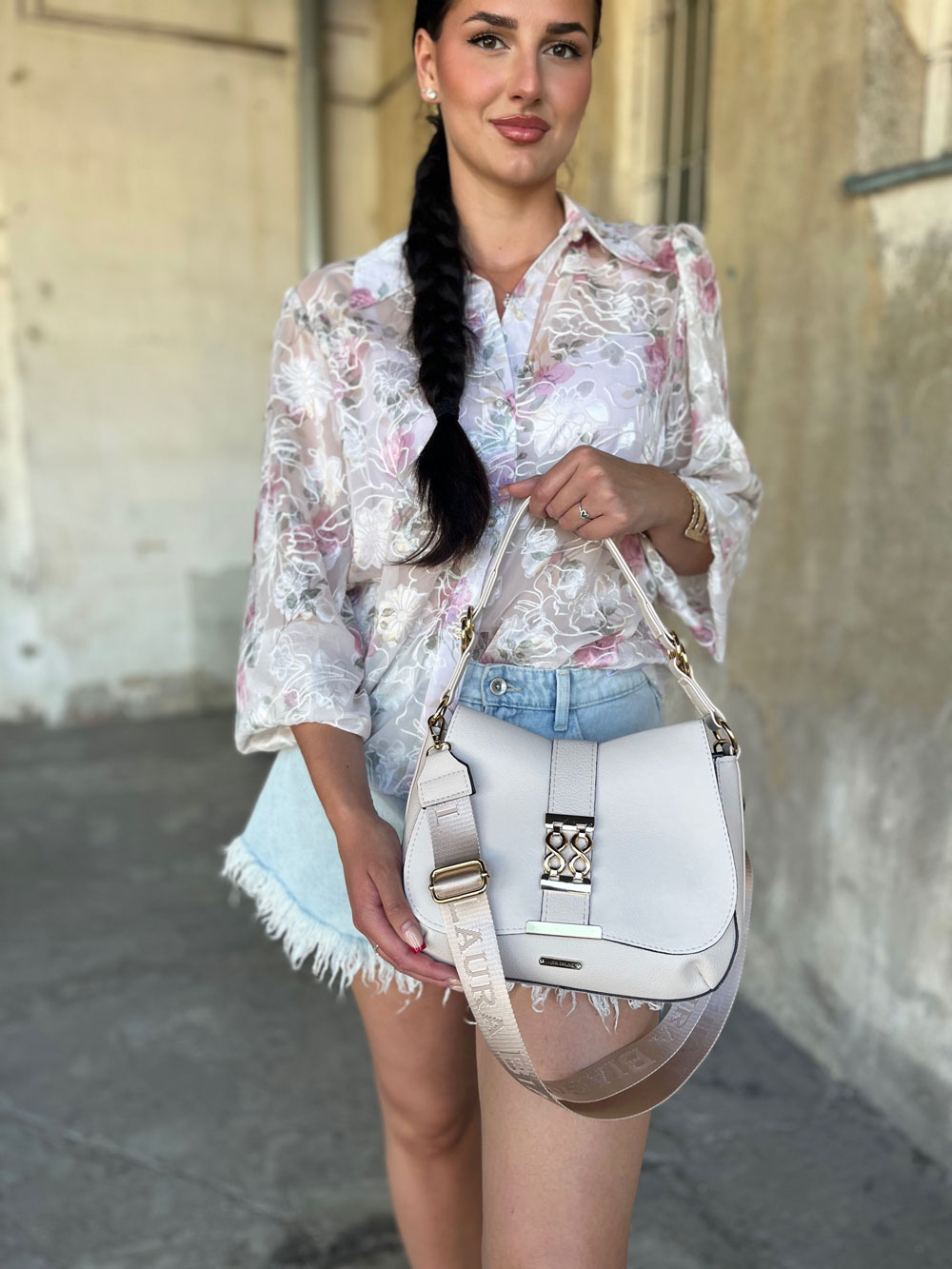 Béžová kabelka na rameno/crossbody Laura Biaggi DX-F299-creamECO
