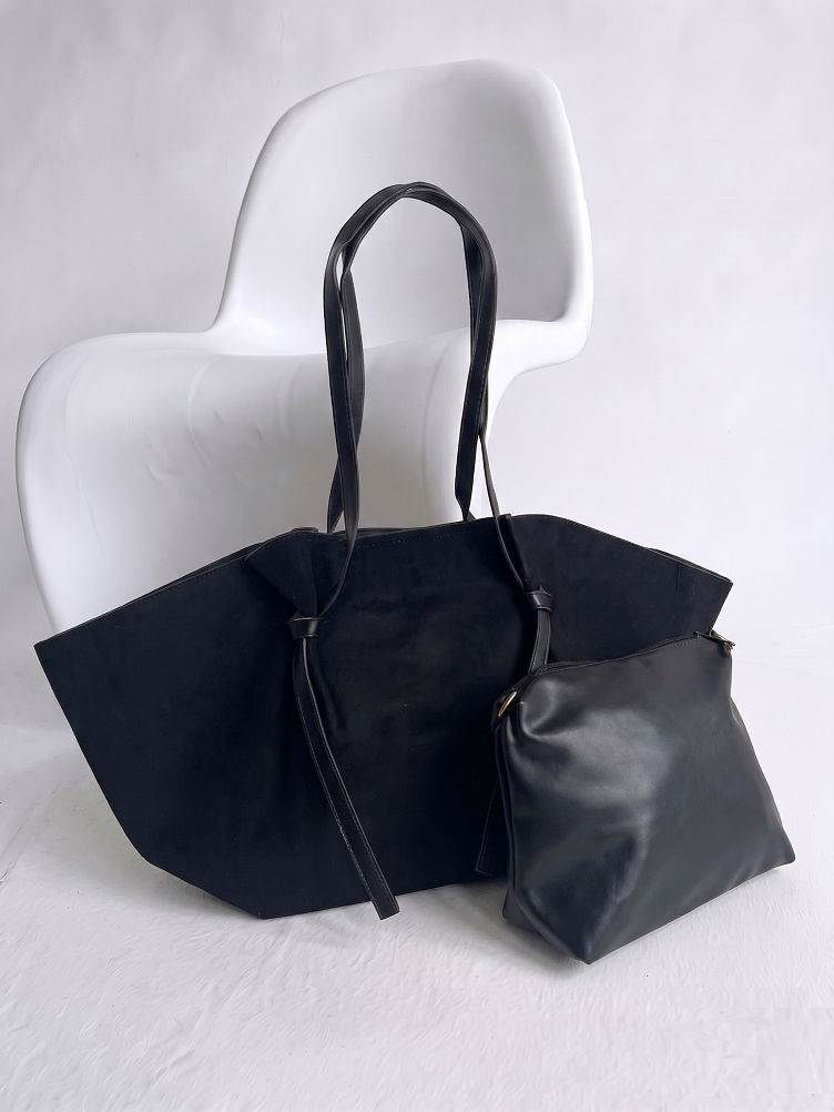 Shopper kabelka na rameno 2v1 v štýle Poléne čierna semišová