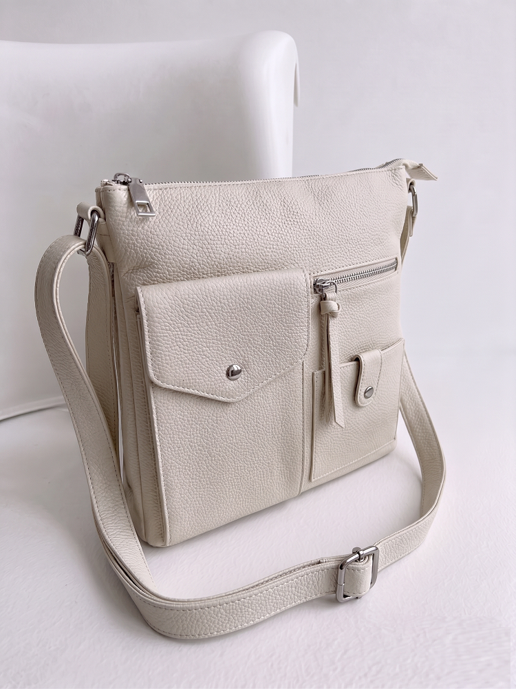 Praktická béžová crossbody kabelka s priehradkami a vreckami