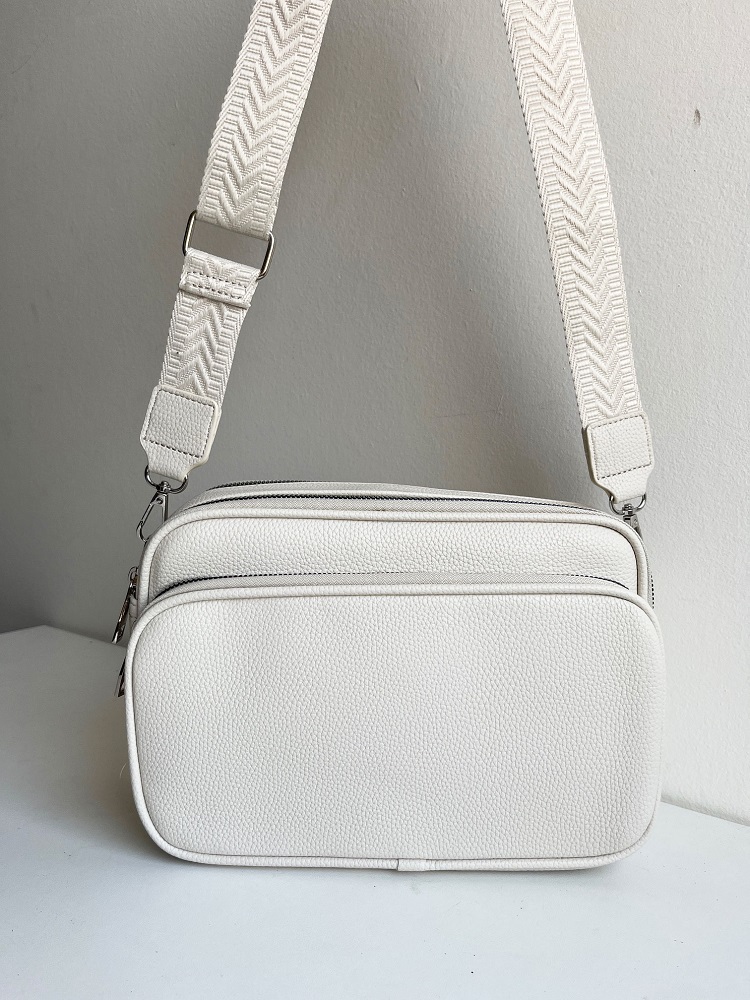 Praktická béžová crossbody kabelka s dvoma priehradkami