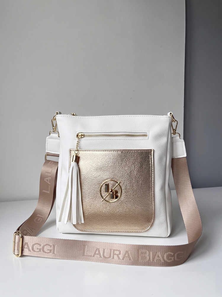 Bielo-zlatá crossbody Laura Biaggi – veľká kabelka do mesta