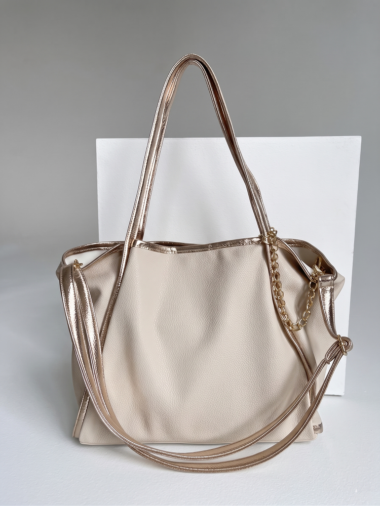 Béžová shopper kabelka na rameno 2v1 GROSSO s crossbody vo vnútri
