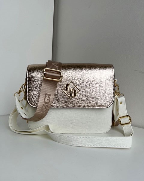 Bielo-zlatá crossbody kabelka s dvoma ramienkami Laura Biaggi