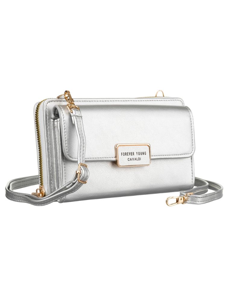 Mini crossbody na mobil a peňaženka v jednom strieborná
