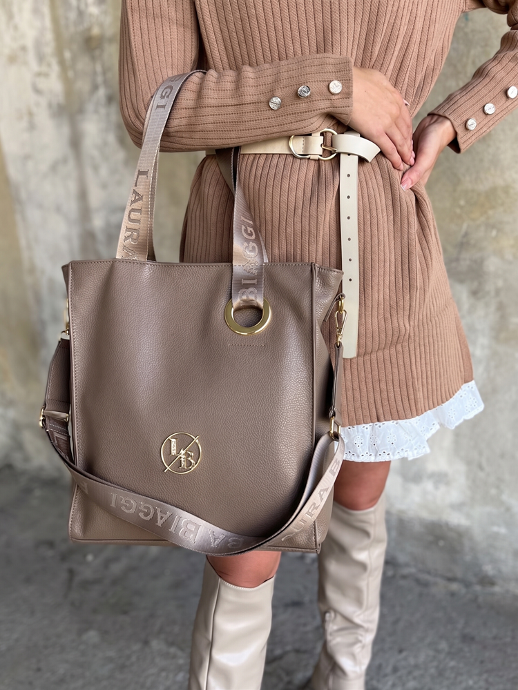 Laura Biaggi hnedosivá shopper kabelka s deleným vnútrom A4
