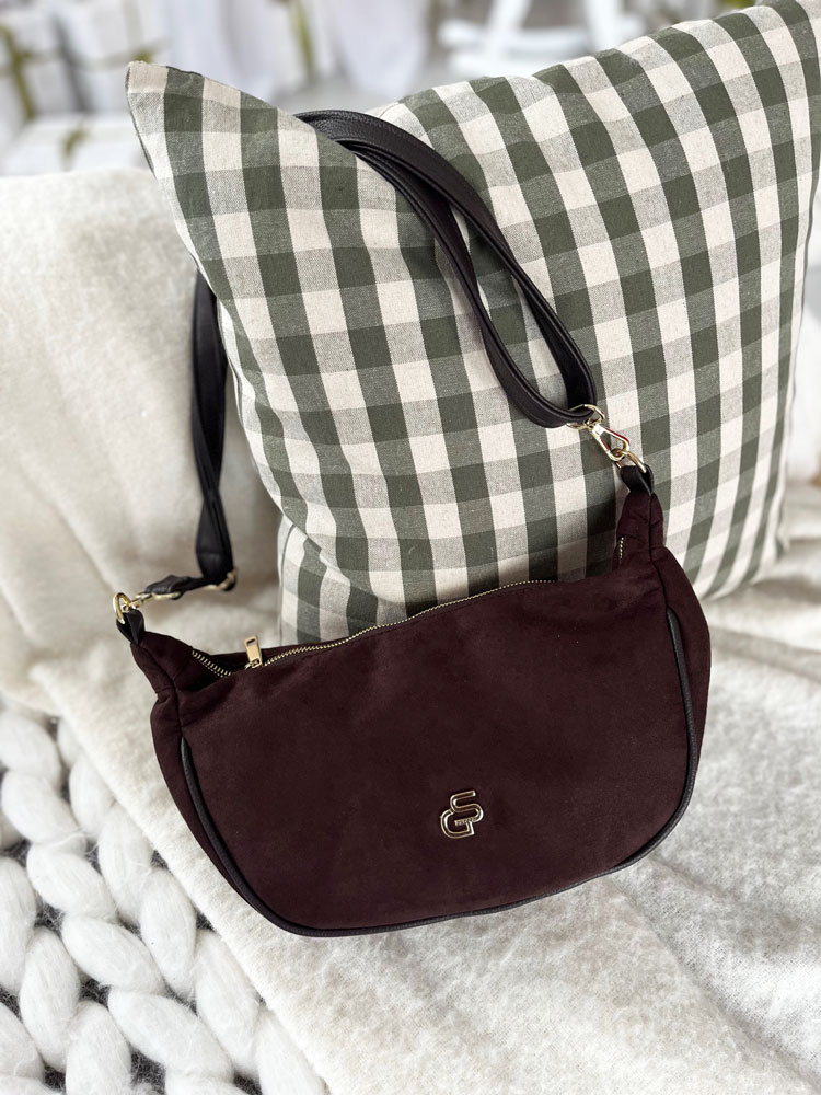 Čokoládová dámska crossbody kabelka GROSSO semišová