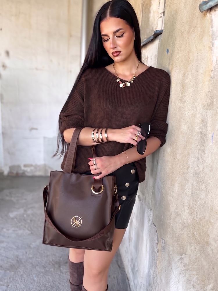 Laura Biaggi čokoládová shopper kabelka s deleným vnútrom
