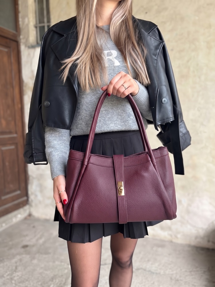 Dámska kabelka na rameno 2v1 s crossbody – bordová