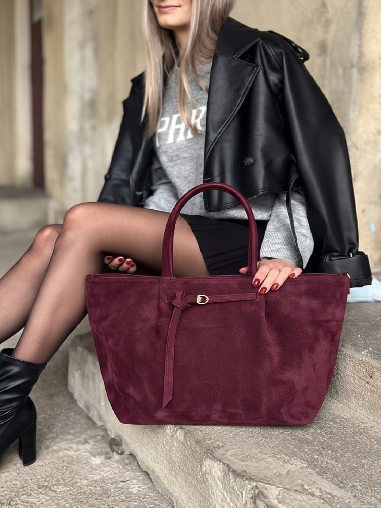Veľká semišová shopper kabelka Laura Biaggi - bordová A4