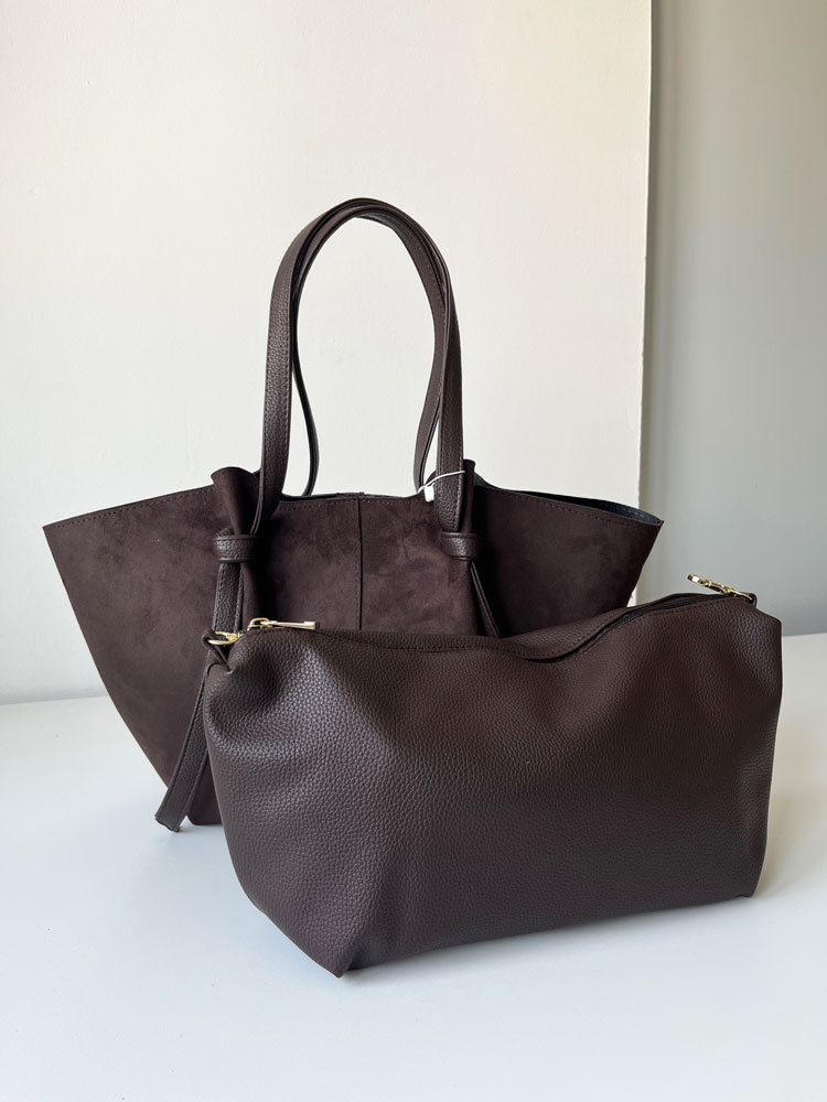 Laura Biaggi čokoládová semišová kabelka na rameno s crossbody - A4