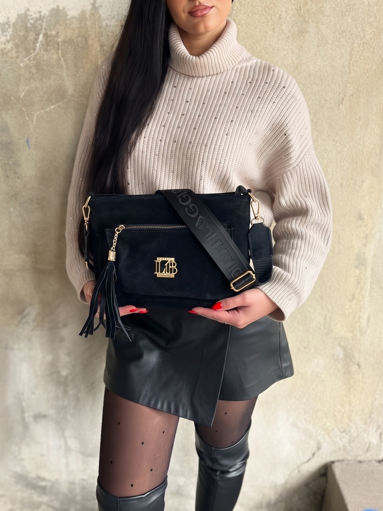 Čierna semišová crossbody kabelka Laura Biaggi