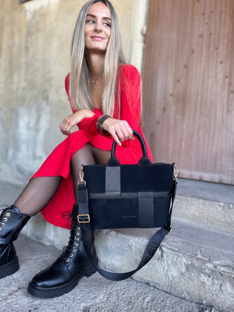 Kabelka do ruky Laura Biaggi čierna so semišom