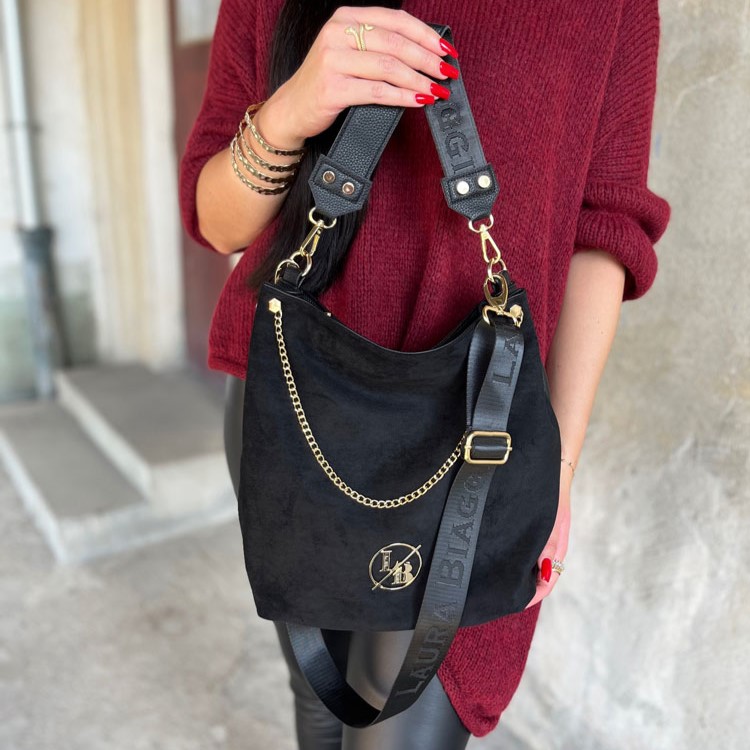 Dámska kabelka na rameno Laura Biaggi čierna semišová