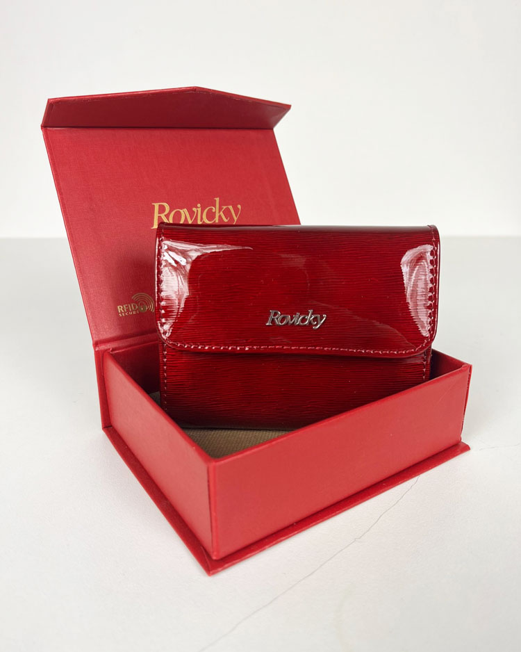 Malá lakovaná kožená peňaženka ROVICKY 8812-SH/3226-red