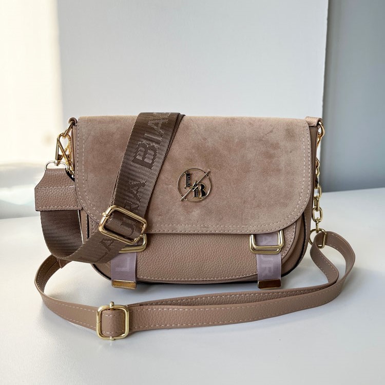 Béžová crossbody kabelka s dvoma ramienkami Laura Biaggi DX-F290-dark beige