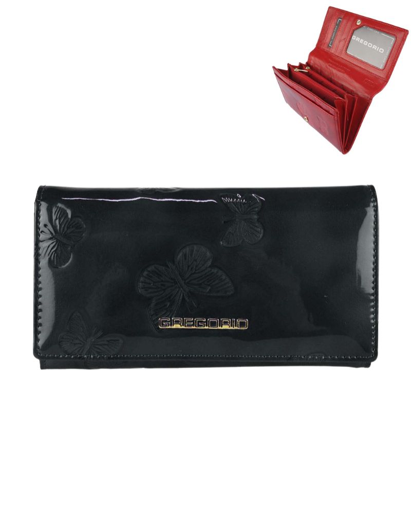 Dámska lakovaná kožená peňaženka GREGORIO BT114-black