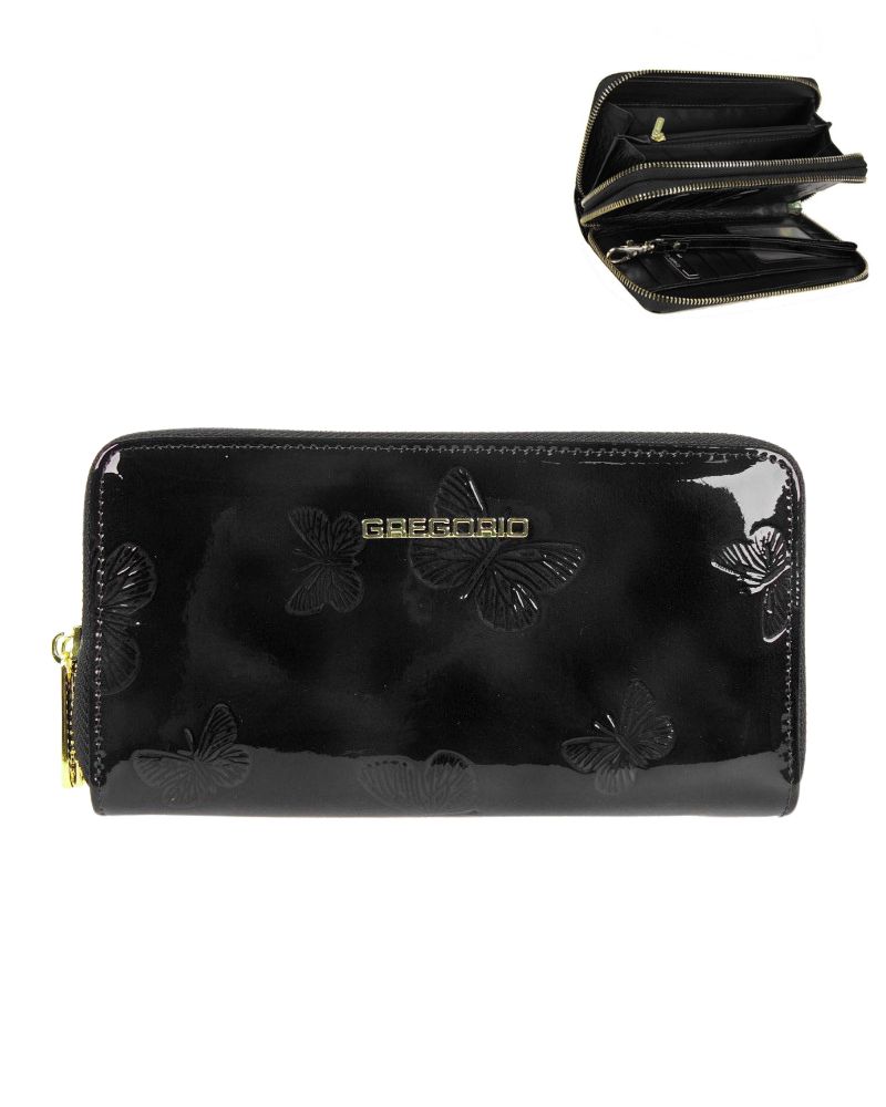 Dvojitá lakovaná kožená peňaženka GREGORIO BT118-black