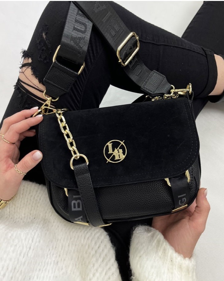 Čierna crossbody kabelka s dvoma ramienkami Laura Biaggi