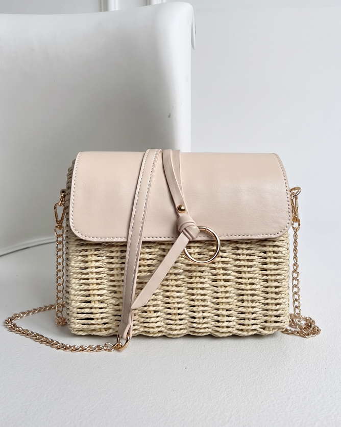 Slamená dámska crossbody kabelka na leto béžová