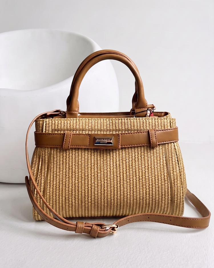 Slamená letná kabelka do ruky a crossbody Monnari– hnedá