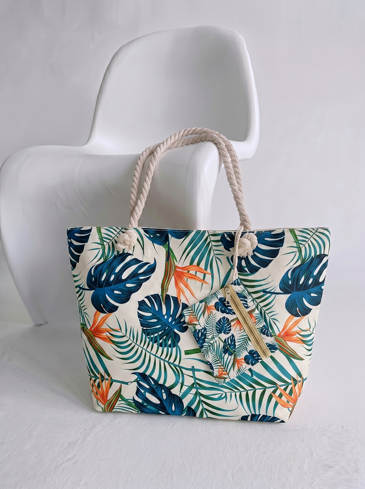 Plážová taška s tropickou potlačou listov – veľká letná kabelka