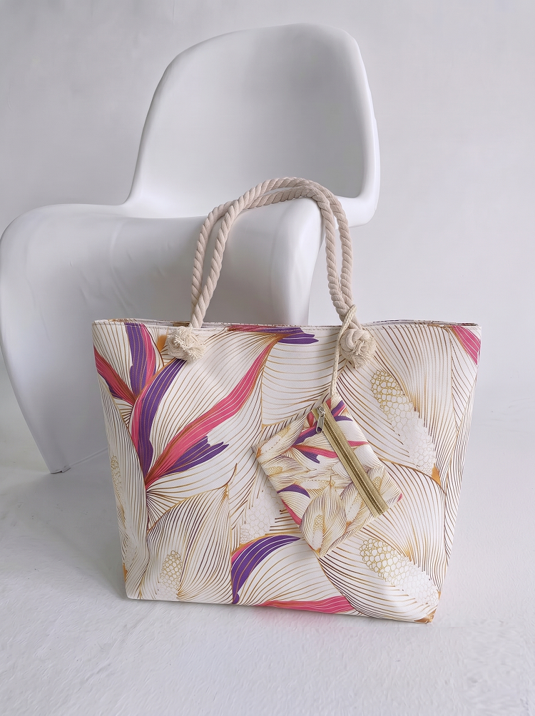 Plážová taška s tropickou potlačou listov – veľká letná kabelka