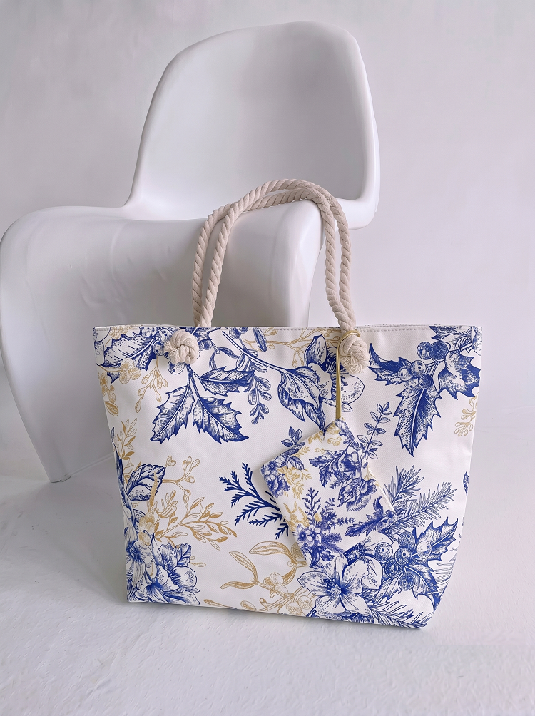 Plážová taška s potlačou listov – veľká letná kabelka