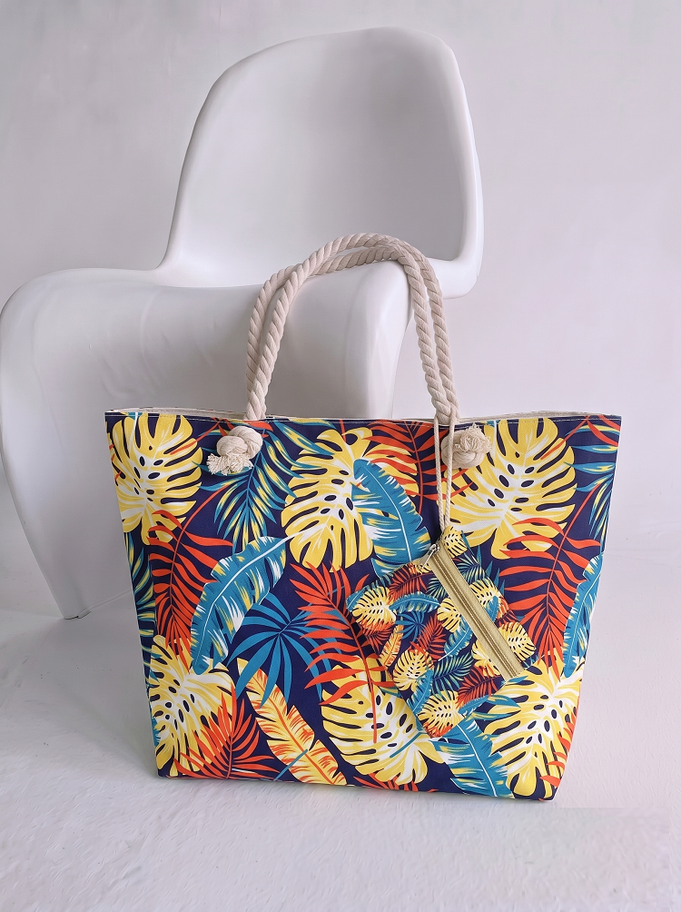 Plážová taška s tropickou potlačou listov – veľká letná kabelka