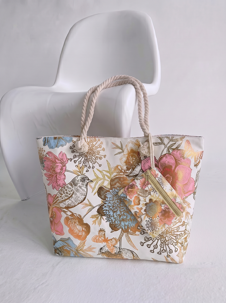 Plážová taška s tropickou potlačou listov – veľká letná kabelka