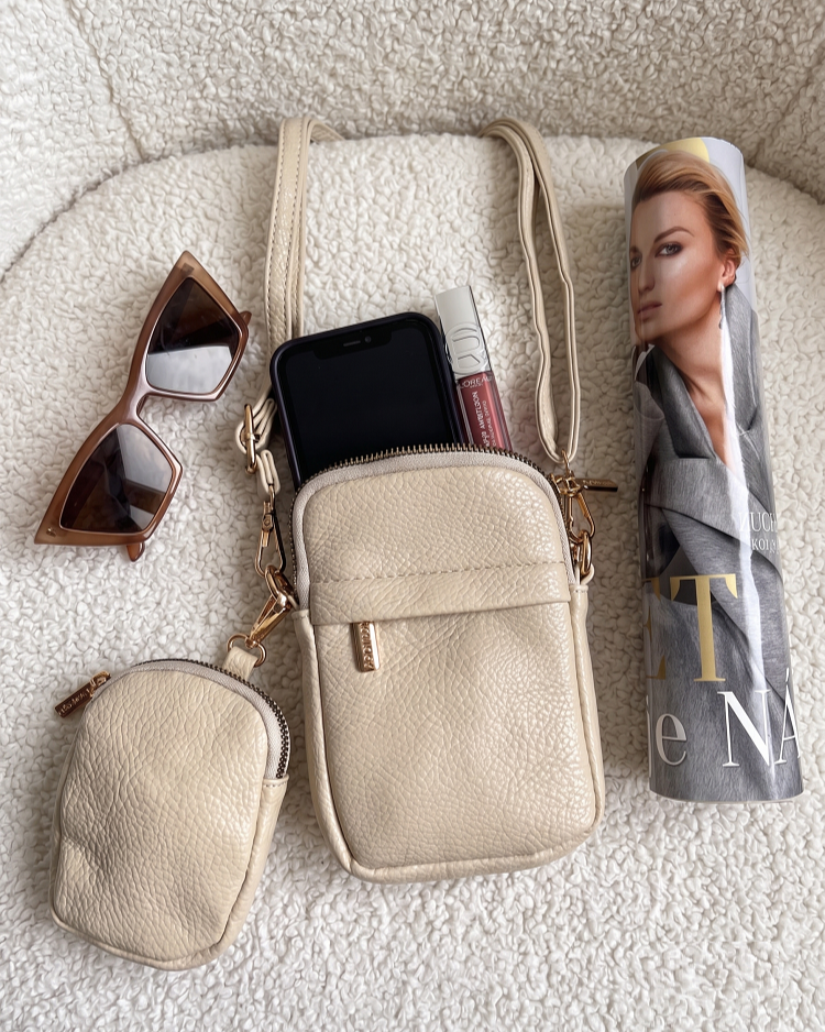 Béžová crossbody a peňaženka v jednom