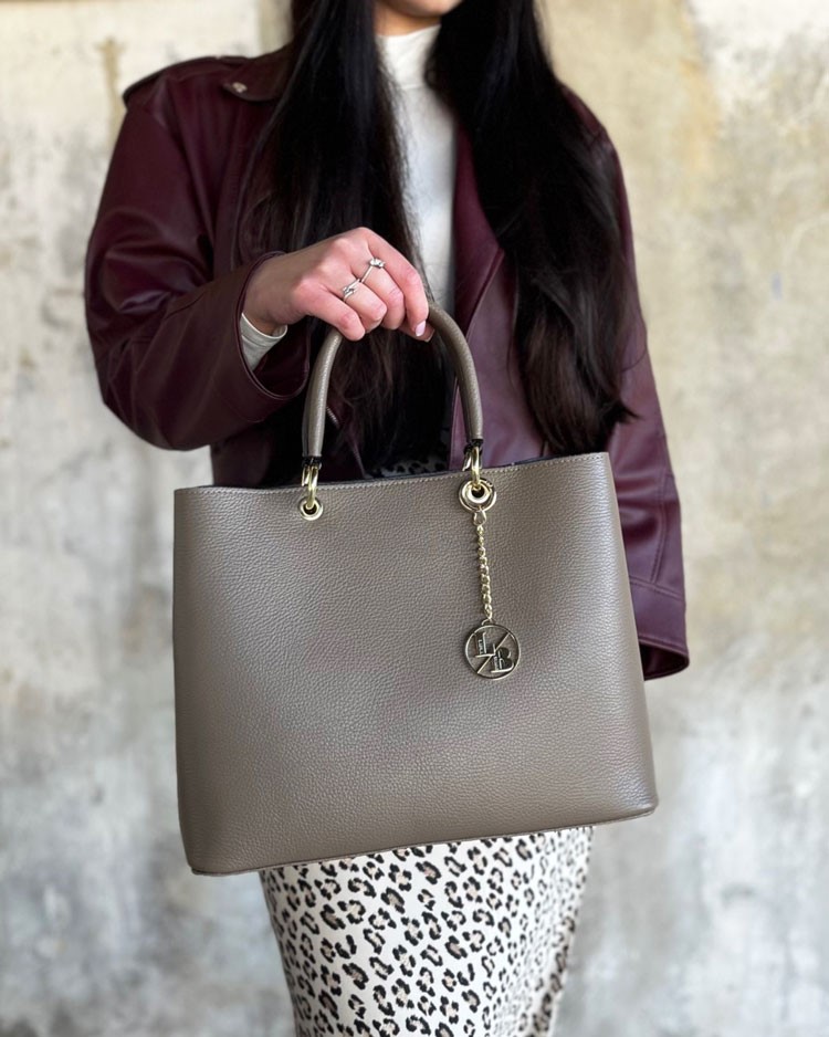 Hnedosivá kožená kabelka do ruky Laura Biaggi DX-TS-JS295-taupe