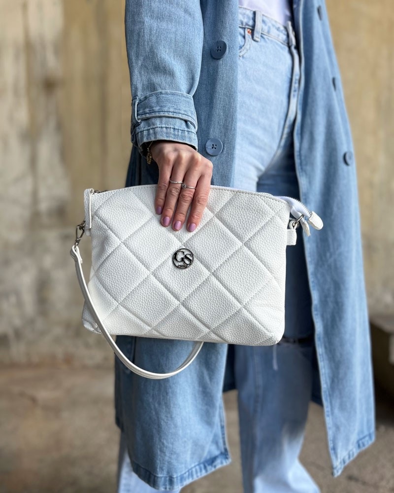 Dvojpriehradková crossbody kabelka GS-301-white/silver