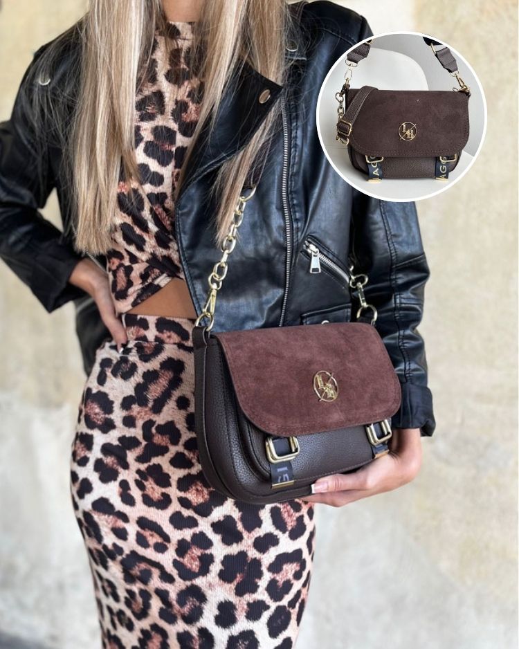 Tmavohnedá crossbody kabelka s dvoma ramienkami Laura Biaggi DX-F290-chocolate