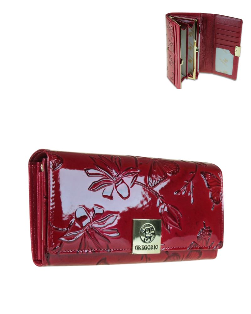 Lakovaná dámska kožená peňaženka GREGORIO BTE-100-red