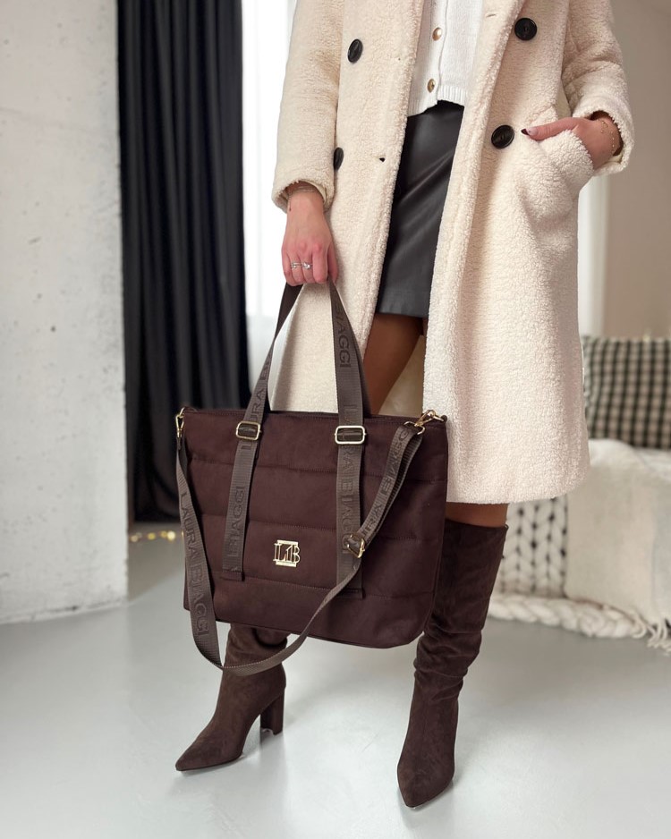 Semišová kabelka na rameno Laura Biaggi DX-2126-chocoZAM