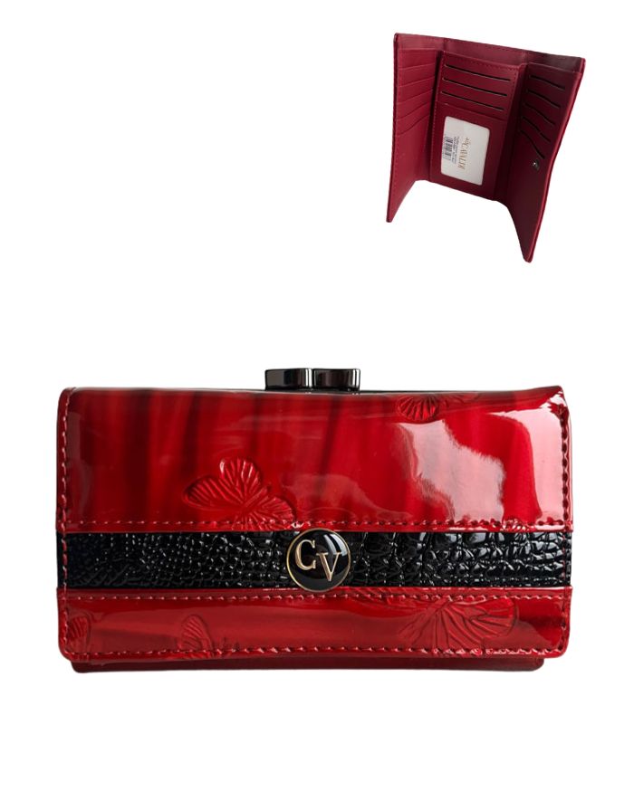 Menšia lakovaná kožená peňaženka CAVALDI H23-2-DBF-red