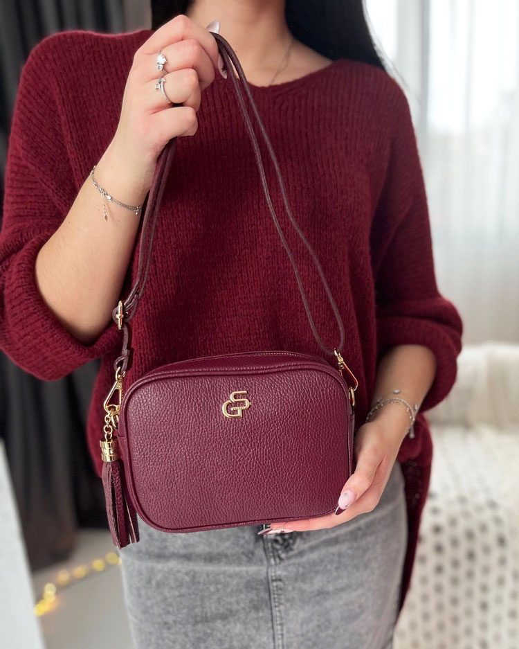 Bordová kožená crossbody kabelka GROSSO GS-4023-bordo
