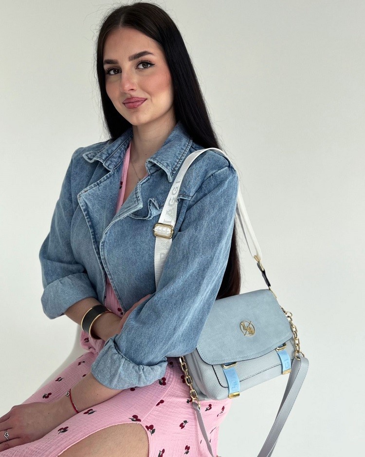 Modrá crossbody kabelka s dvoma ramienkami Laura Biaggi DX-F287-l.blue