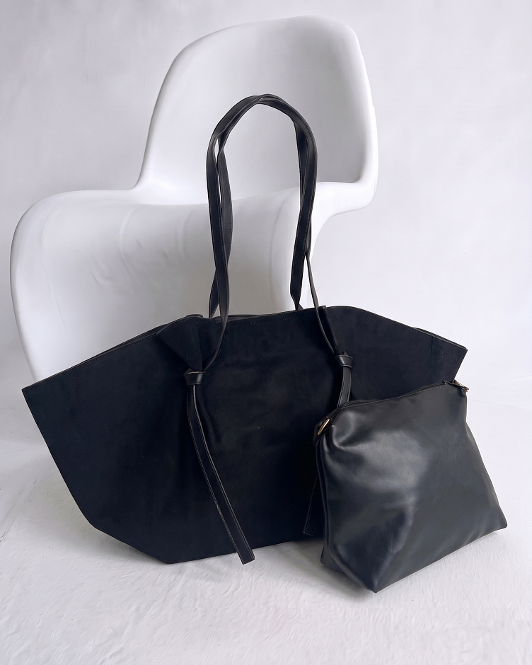 Shopper kabelka na rameno 2v1 v štýle Poléne čierna semišová