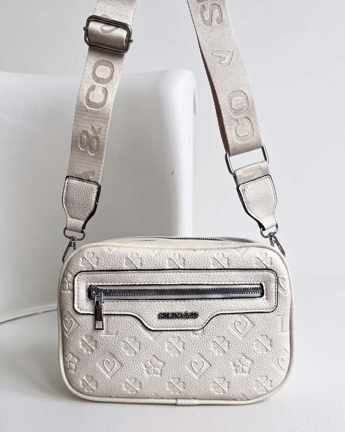Praktická béžová crossbody kabelka s priehradkami