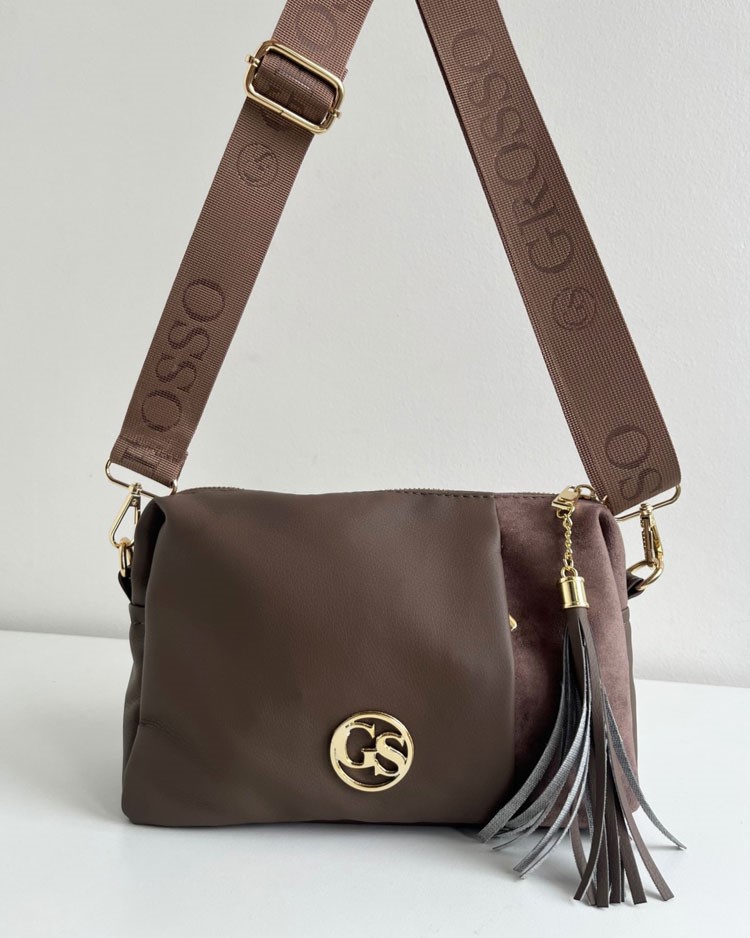 Hnedosivá crossbody kabelka GROSSO GS-3171-taupe/beige