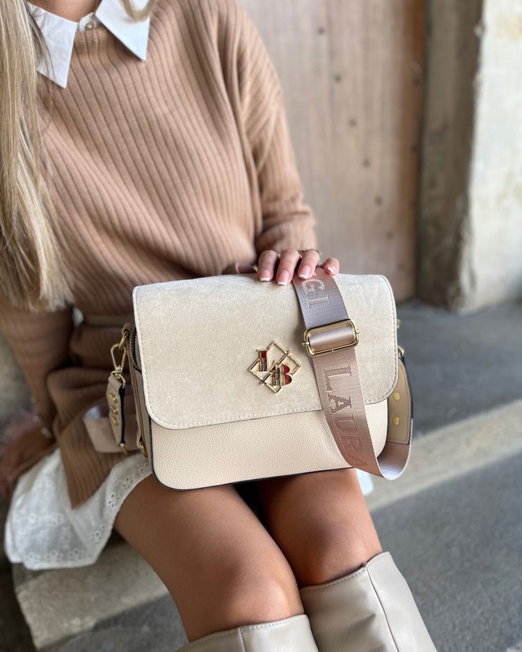 Dvojpriehradková crossbody kabelka Laura Biaggi DX-JS170-cream