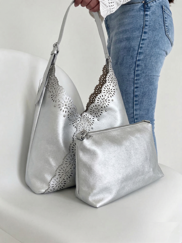 Strieborná kabelka na rameno 2v1 F-58137-silver