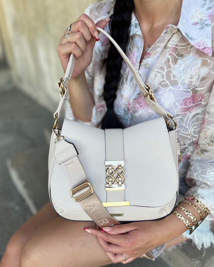 Béžová kabelka na rameno/crossbody Laura Biaggi DX-F299-creamECO