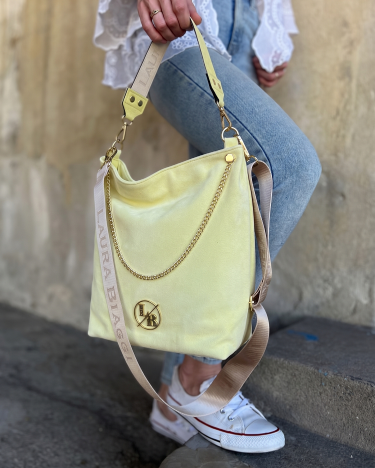 Dámska kabelka na rameno Laura Biaggi žltá semišová