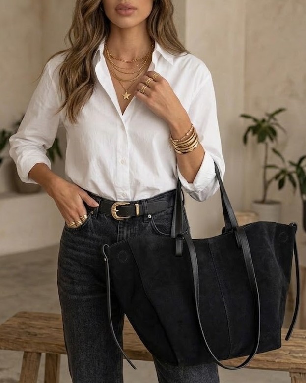 Kabelka na rameno 2v1 v štýle Poléne čierna semišová