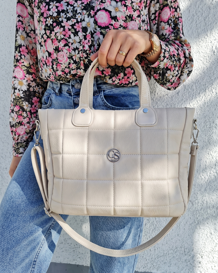 Prešívaná kabelka do ruky GROSSO GS-205-cream